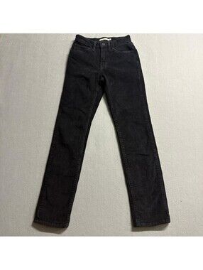 Levis 724 High Rise Straight Corduroy Pants Womens 24 Black Stretch Cord Jeans